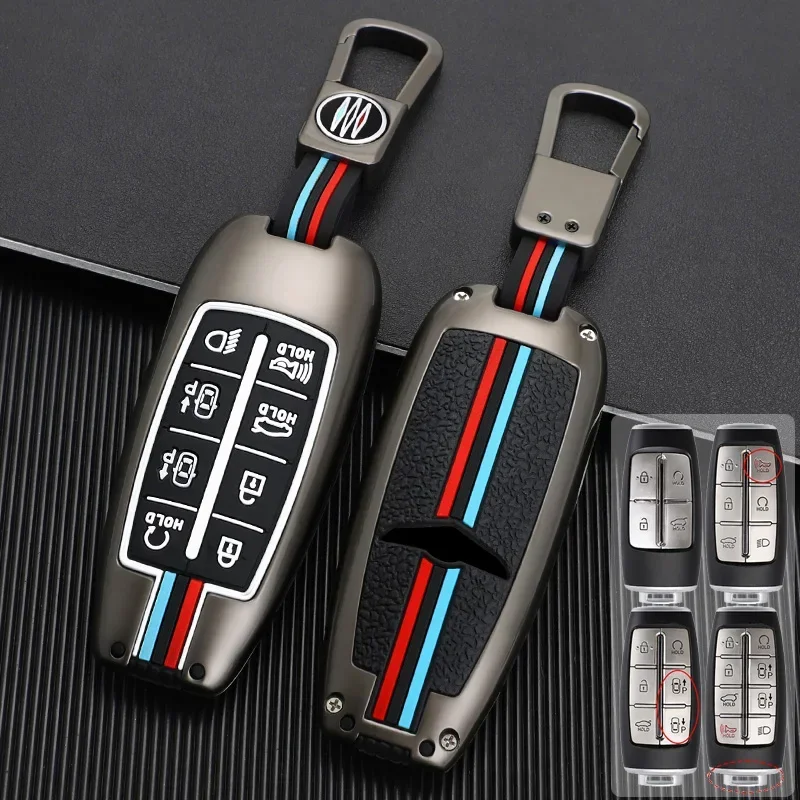 Zinc Alloy + Silicone Car Key Case Cover For Hyundai Genesis G80 GV70 GV80 2019 2020 2021 2022 TPU 4 6 8 Buttons Remote Holder