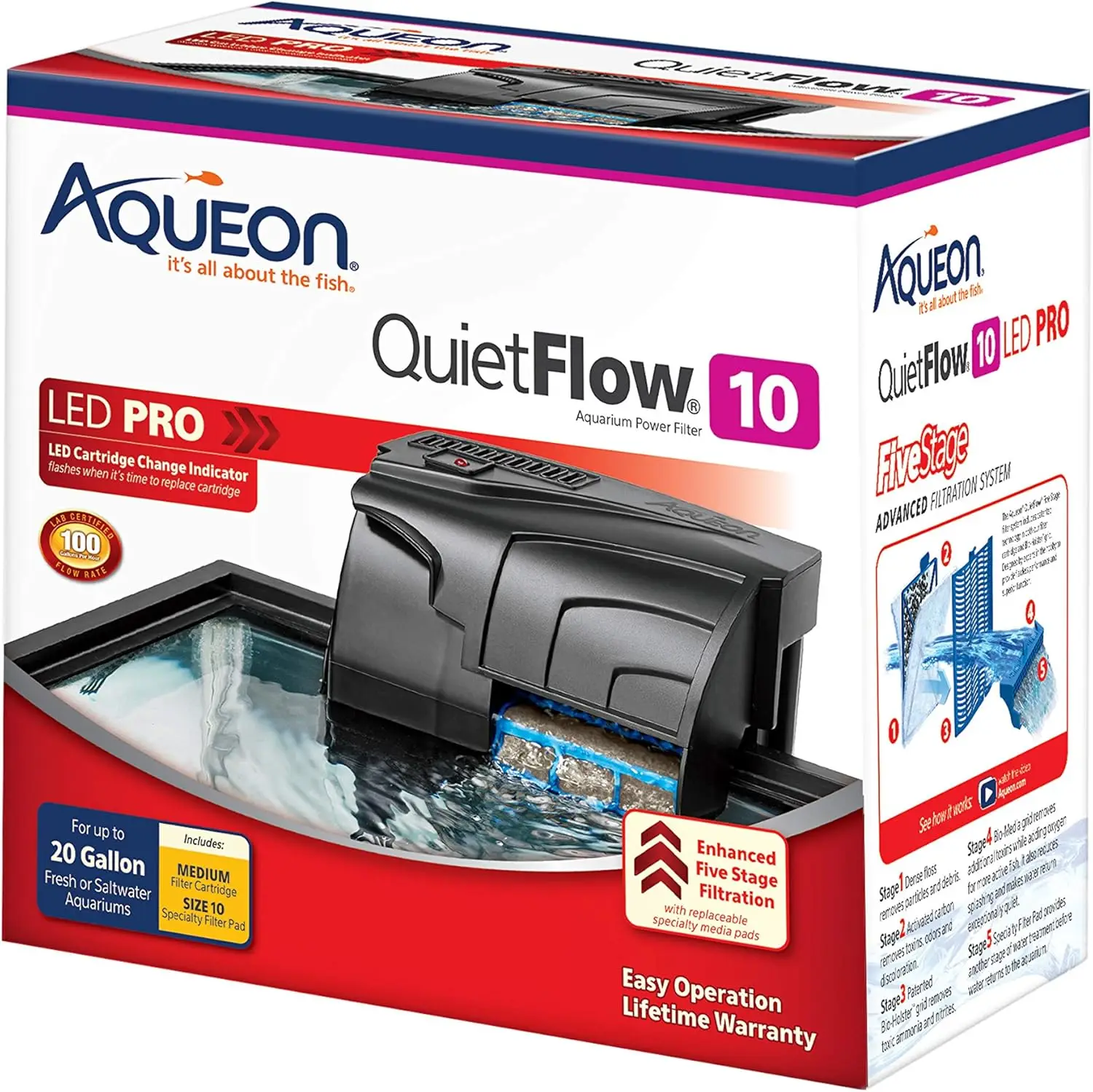 

QuietFlow LED Aquarium Power Filter for Up to 20 Gallon Fish Tanks, Efficient and Silent Operation