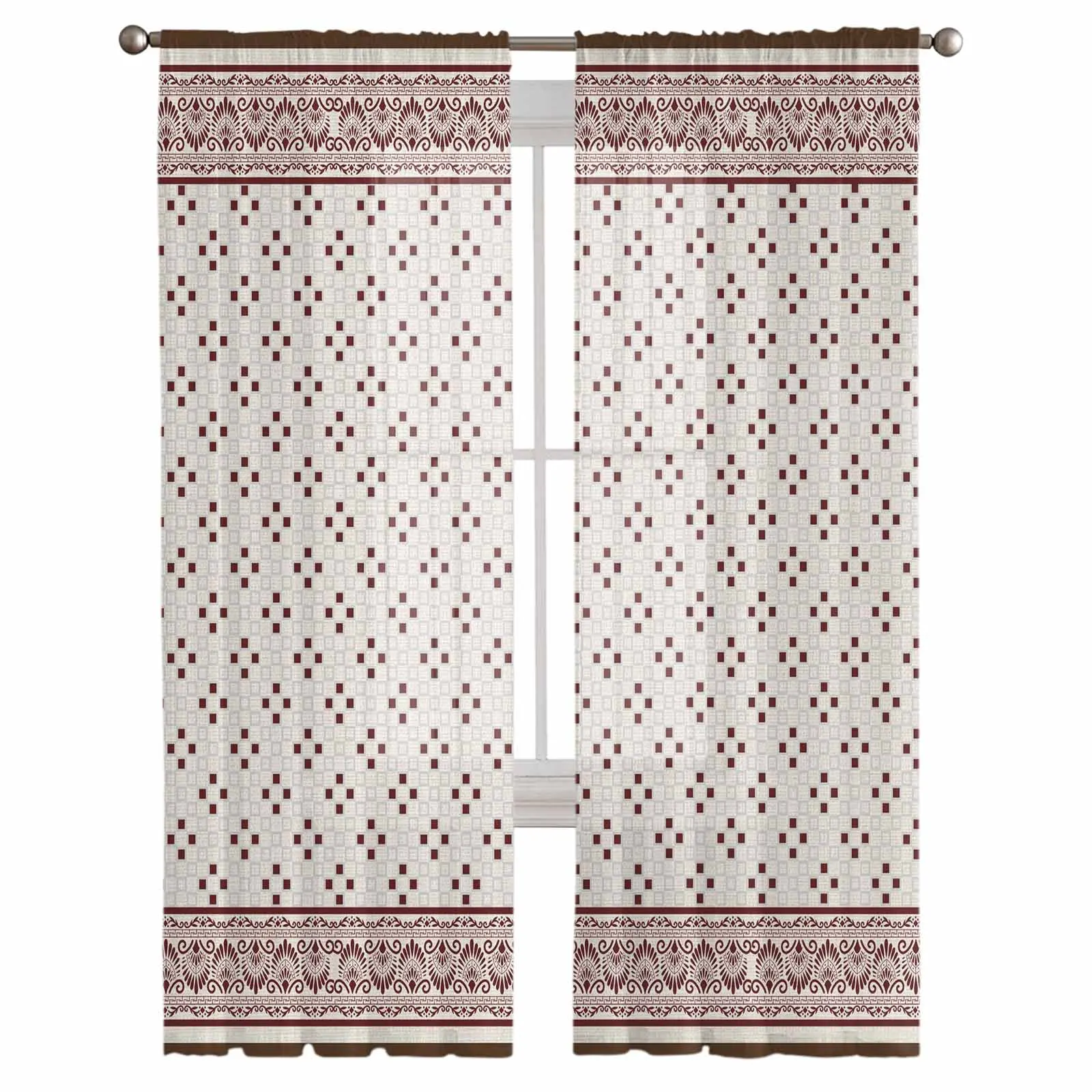 Abstract Retro Pattern Sheer Tulle Curtains for Living Room Valance Curtains Kitchen Bedroom Window Voile Drapery