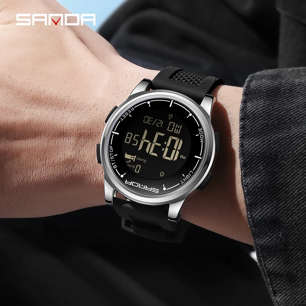 SANDA جديد 9064 المألوف طالب السعرات الحرارية متر خطوة ساعة إلكترونية متعددة الوظائف إضاءة مقاومة للماء ساعة إلكترونية للرجال