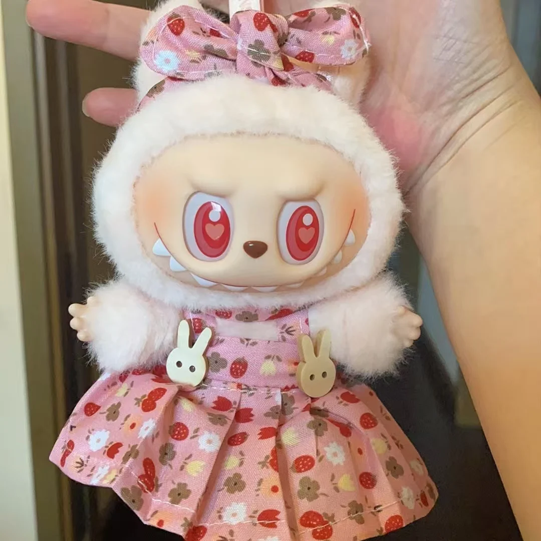 

Для мини-куклы Labubu Kawaii, комплект с юбкой с цветочным принтом, сменная плюшевая кукла, аксессуары для Labubu 15-17 см, модные игрушки