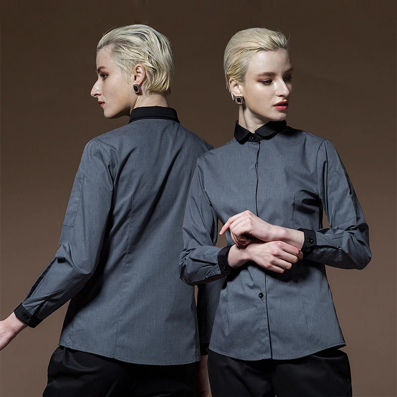 Grey Short Sleeve coat Chef Uniform Breathable Kitchen Cooking Jacket Restaurant Hotel Cafe Barber Shop Waiter Work Shirt Unisex