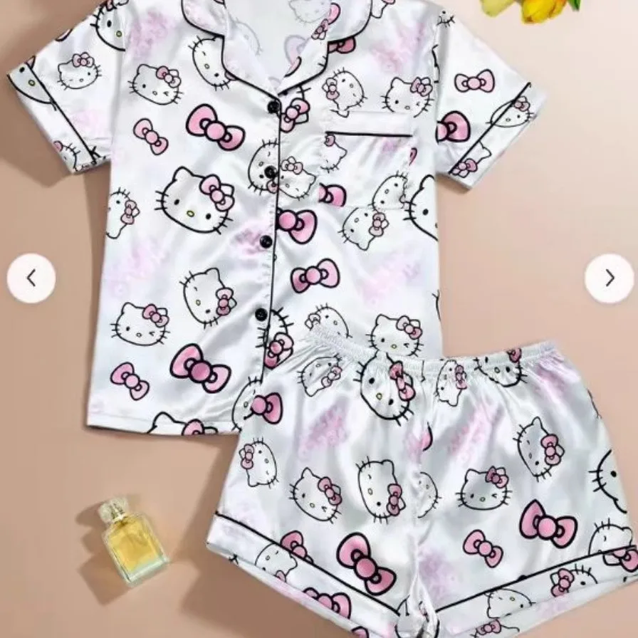 

Новые летние пижамы Sanrio Hello Kitty: кардиган с коротким рукавом и шорты, милый домашний комплект с мультяшным принтом