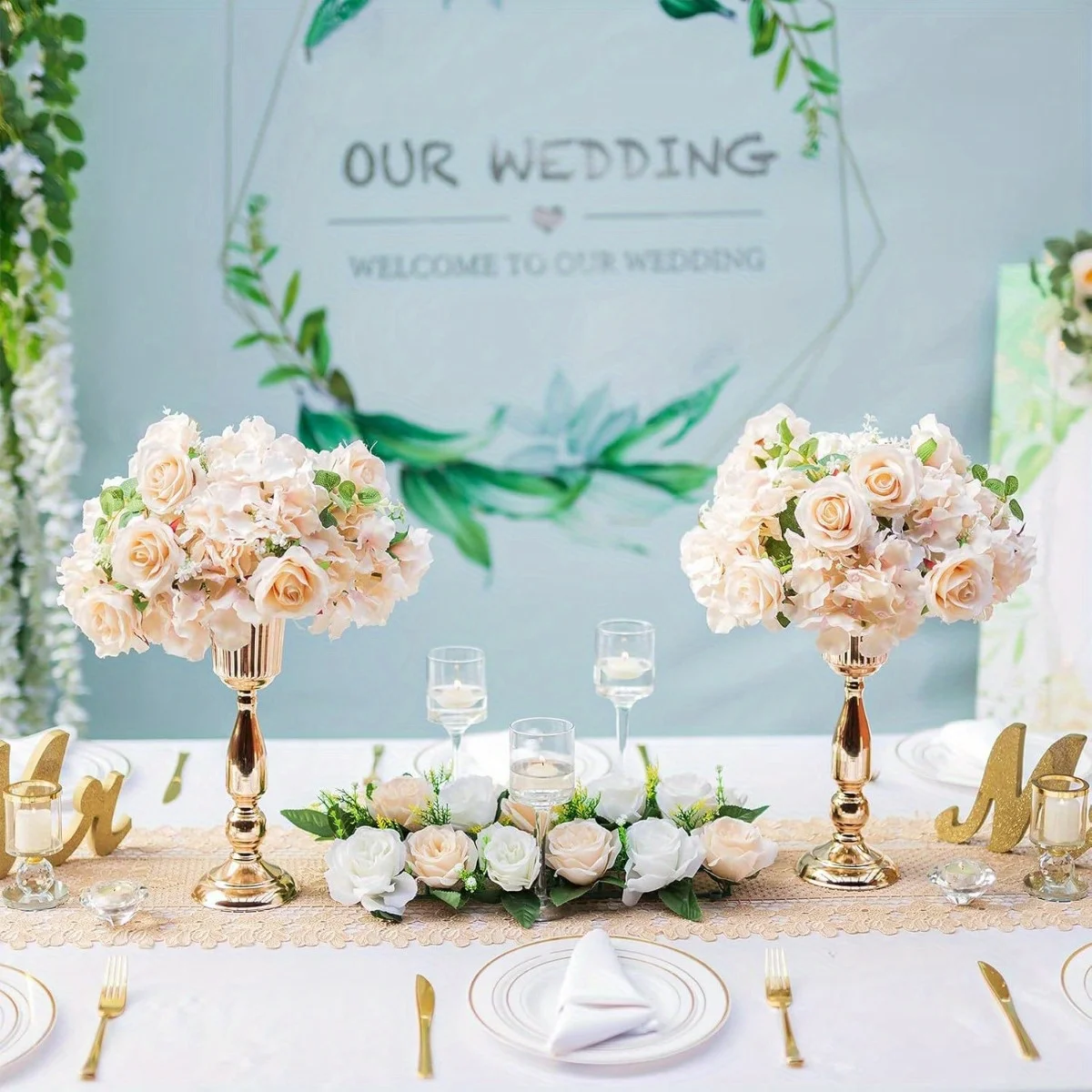 2 كرات زهور لحفلات الزفاف المركزية، باقة ترتيب كرات الزهور الاصطناعية الكبيرة بقطر 14.2 بوصة #2