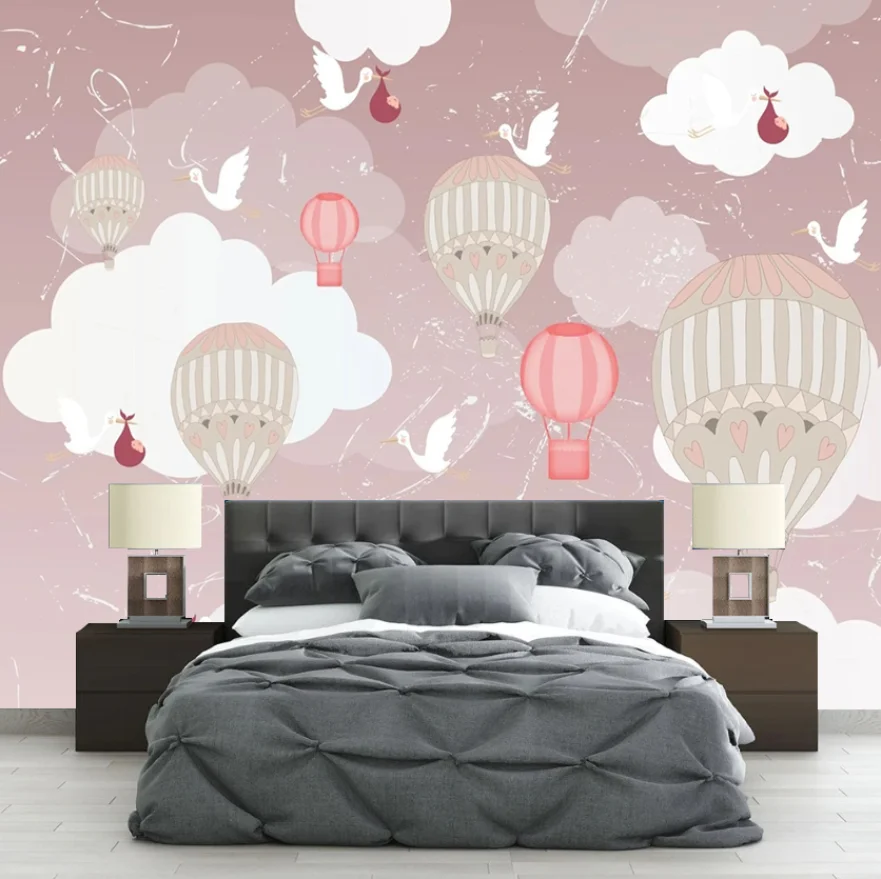 Hand drawn 3D starry sky, cloud, and moon wallpaper with customizable sizes for pink and blue children's room decorations mural