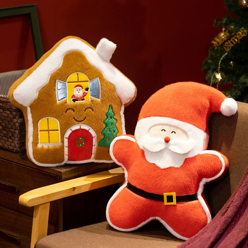 Creative New Christmas Plush Doll Pillow Soft Snowman Tree Santa Claus House Gingerbread Stuffed Toy Home Decor Gift For Kids
