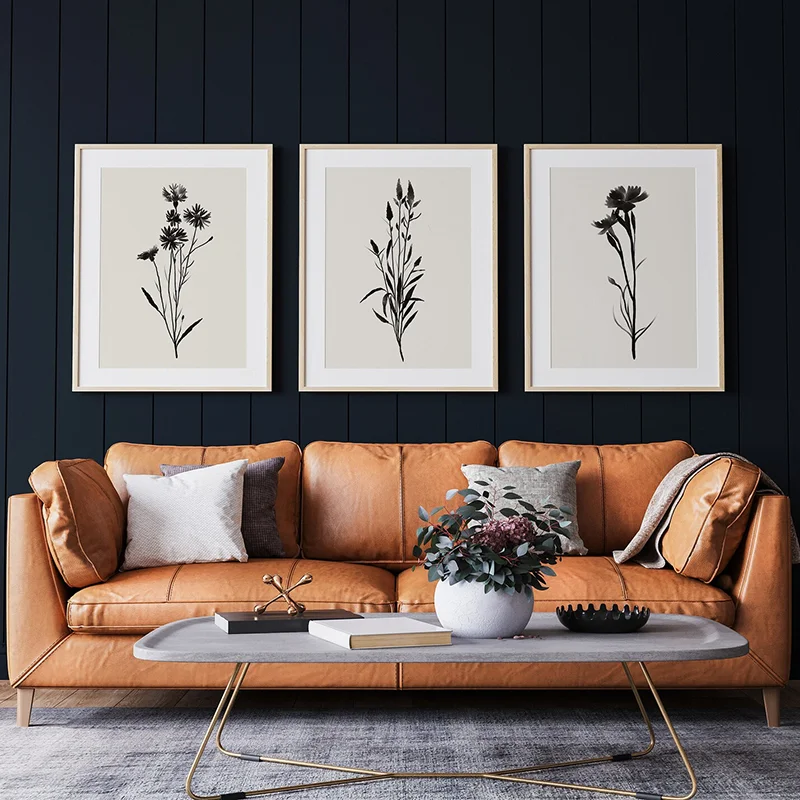 3PCS Wildflower Watercolour Botanical Poster Neutral Beige Gallery Wall Art Farmhouse Wall Decor Canvas Paintings for Room Decor