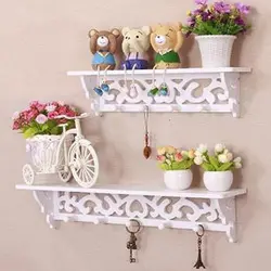 Handmade Hollow Wood Wall Hanging Rack Home Decor White PVC Storage Holders Wood Saving Space Bedroom