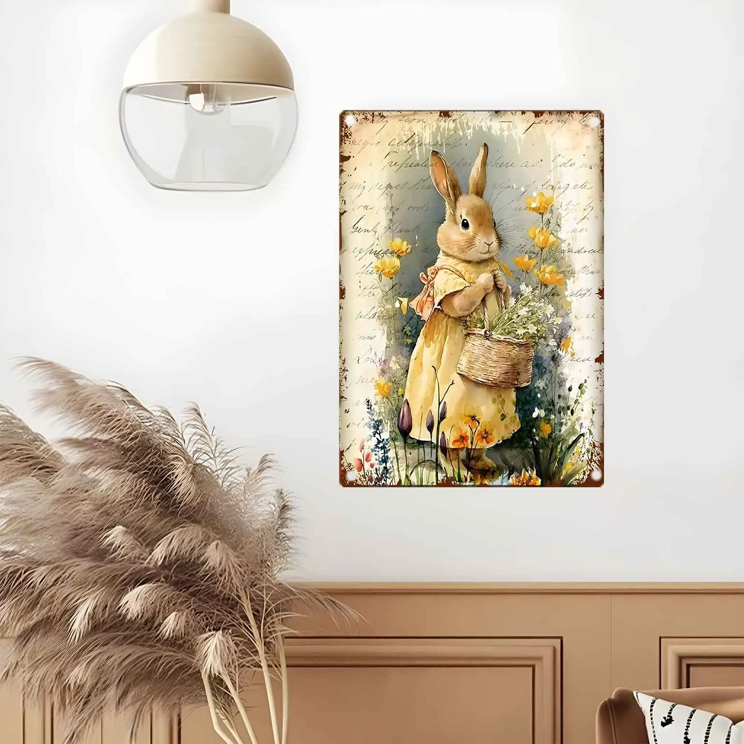 Happy Easter Vintage Bunny Metal Sign 8x12