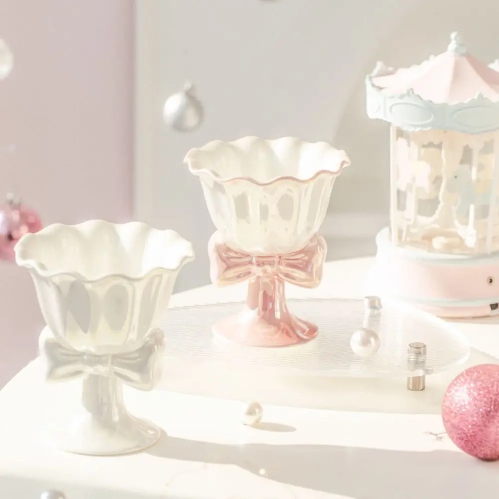

Dessert Tools Ceramic Bow Shaped Ice Cream Cup Multi-Function Fashion Dessert Cup High Foot Tea Cup Milkshake
