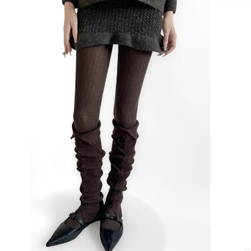 Retro Inspired Button Closure Leg Warmers Comfortable Acrylic Fabric Leg Sleeve Socks for Indoor Outdoor Use 