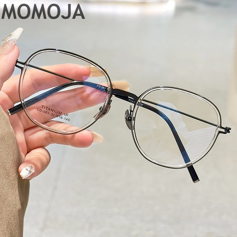 MOMOJA Ultra Light Retro Fashion Polygon Pure Titanium Women's Eye Frame Optical Prescription Glasses Frame Male 083