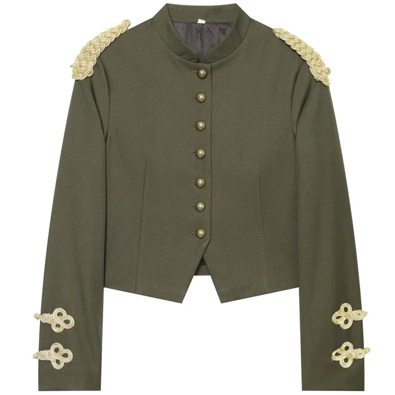 Crop Fitted 2026 Jacket Women's Jacket Autumn Frog Knot Button Long Sleeve Top Military Style Blazer Streetwear Outerwears