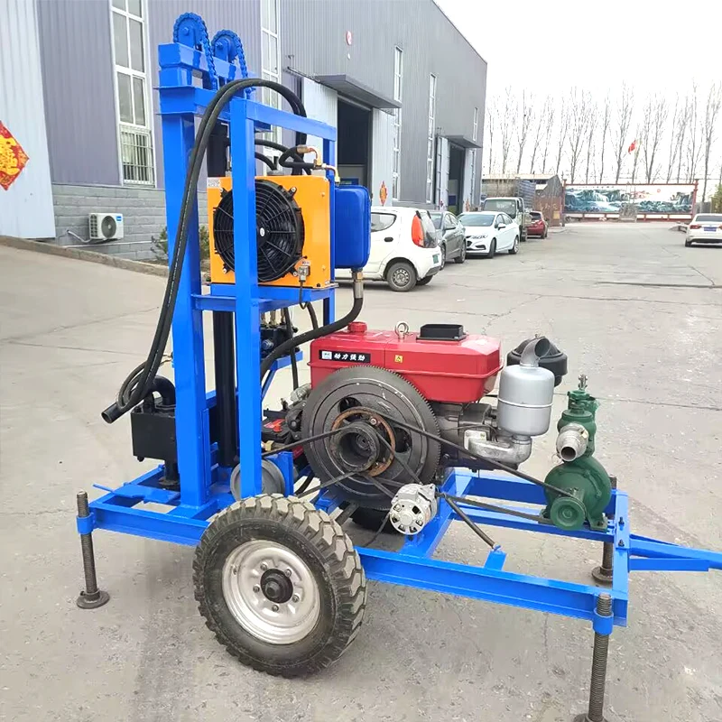 Rugged 22-35HP Portable Hydraulic Diesel Drilling Rig with Gearbox and Pump-200m Max Depth Water Well Drilling System