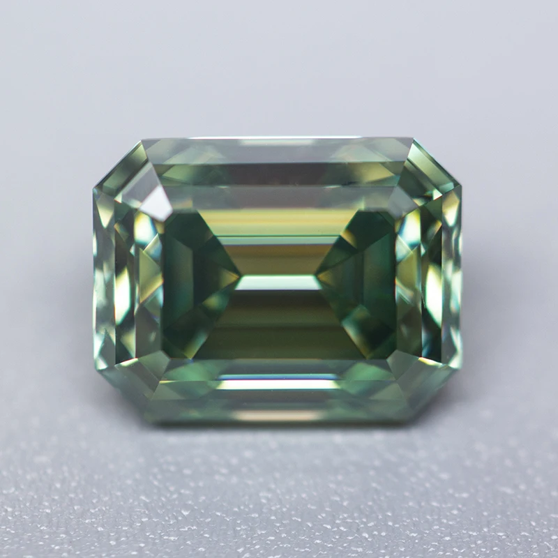 Never Fade Yellowish Green Color Moissanite Stone Lab Diamonds Emerald Cut 1.0-3.0ct Positive Pass Tester with GRA Certificate