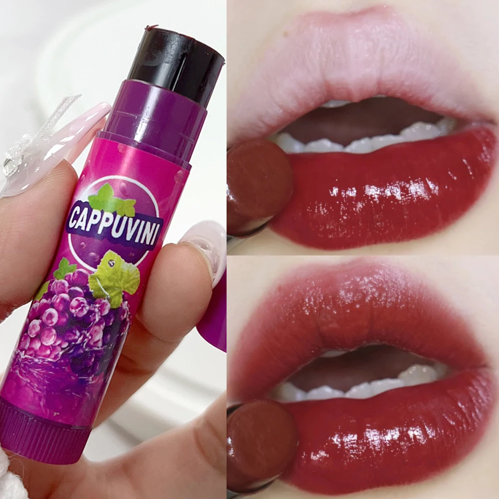 Colored Lip Balm Cute Fruit Moisturizing Grape Lip Tint Long Lasting Peach Red Lipstick Set Waterproof Korean Makeup Cosmetics