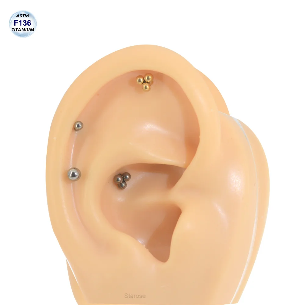 Trendy ASTM F136 Titanium Three-Ball Nose Piercing Labret Studs Lip Ring Helix Tragus Cartilage Earrings Unisex 16G Ear Jewelry