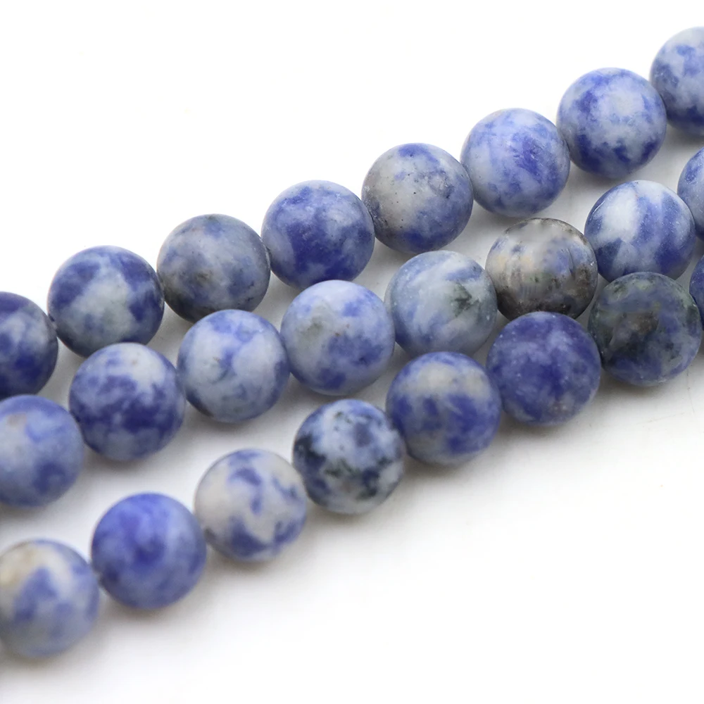 4-6-8-10mm Natural Stone Dull Polish Blue Spot Jade Matte Loose Beads for Jewelry Making DIY Bracelet Necklace Spacer Bead Gifts