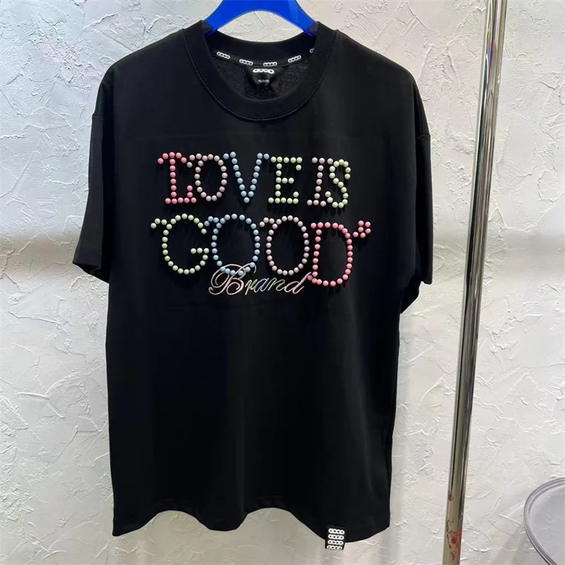 الأبيض Goodbrand تي شيرت الرجال النساء عادية القطن الخالص الملونة اللؤلؤ شعار GOODBRAND المتضخم قصيرة الأكمام تي شيرت