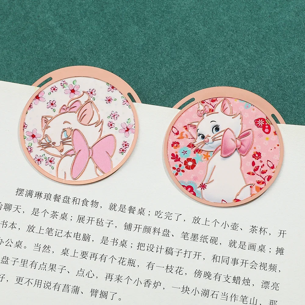 Kawaii Cute Disney Anime Peripheral Disney Marie Cat Cartoon Rose Gold Bookmark Paper Clip Marking  Children's Reading Supplies