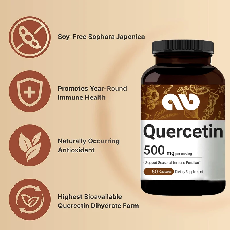 

Quercetin 500mg per serving | Bioflavonoids for healthy immune support, non GMO, gluten free -60 capsules