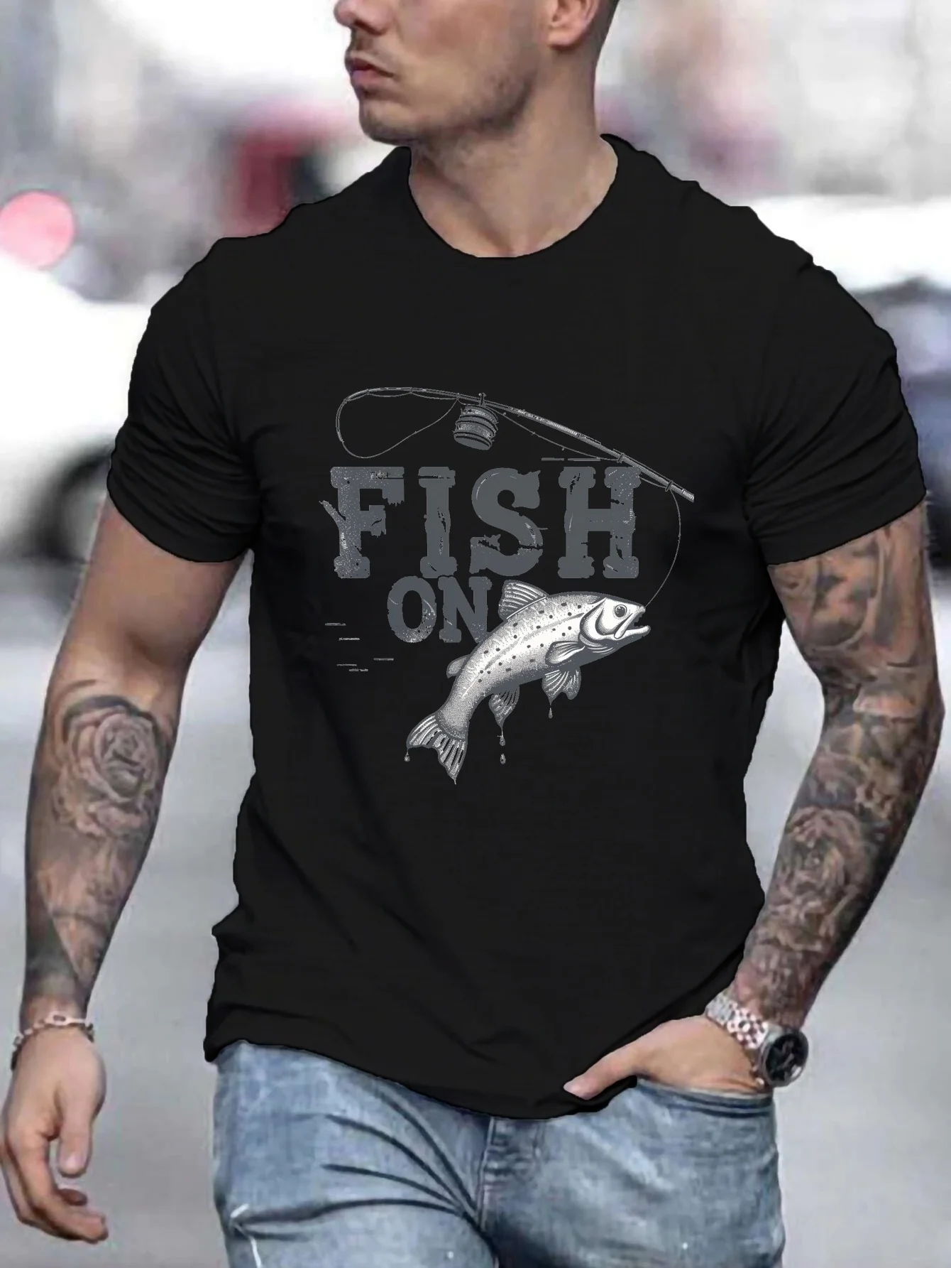

Fish On! Men's Graphic Tee - Premium Cotton Cool Fishing Design Perfect for Outdoors &