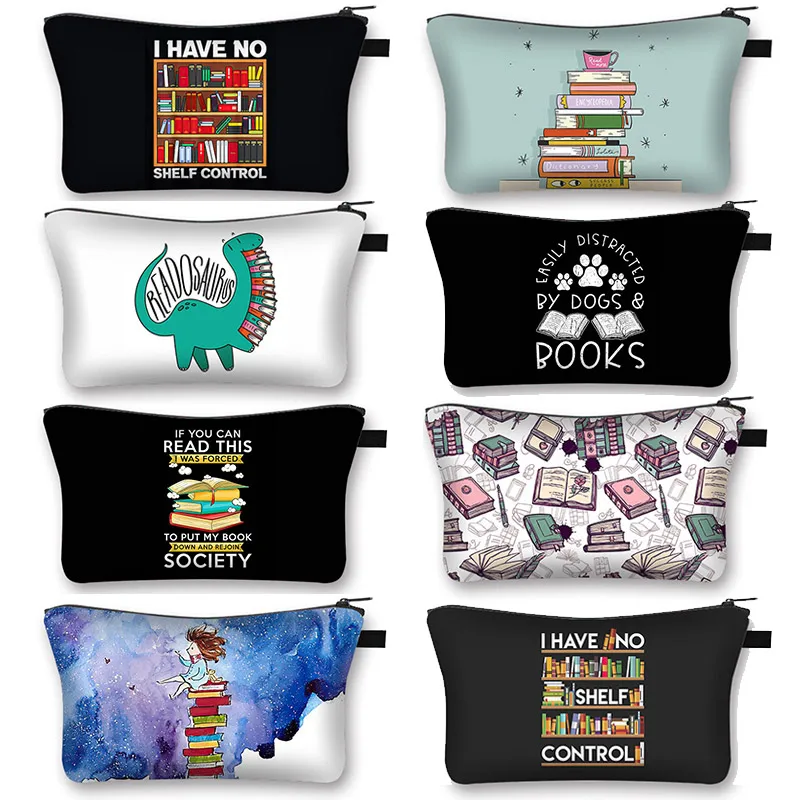 I Have No Self Control Cosmetic Case Women Librarian Books Lover Makeup Bags for Travel Storage Bag Zipper Pouch Toiletry Bags