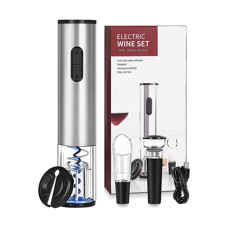 Electric Wine Opener Set Automatic Wine Corkscrew Openers with ,  Vacuum Stoppers, Foil Cutter and Pourer for Kitchen Bar Gifts