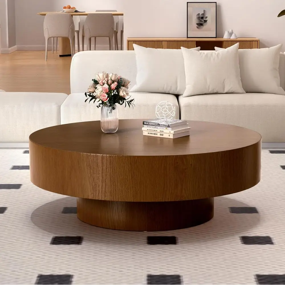 

Round Coffee Table with Natural Wood Grain, Sturdy Base, Suitable for Living Room or Office, Brown, 39.37 Diameter x 13.8 H