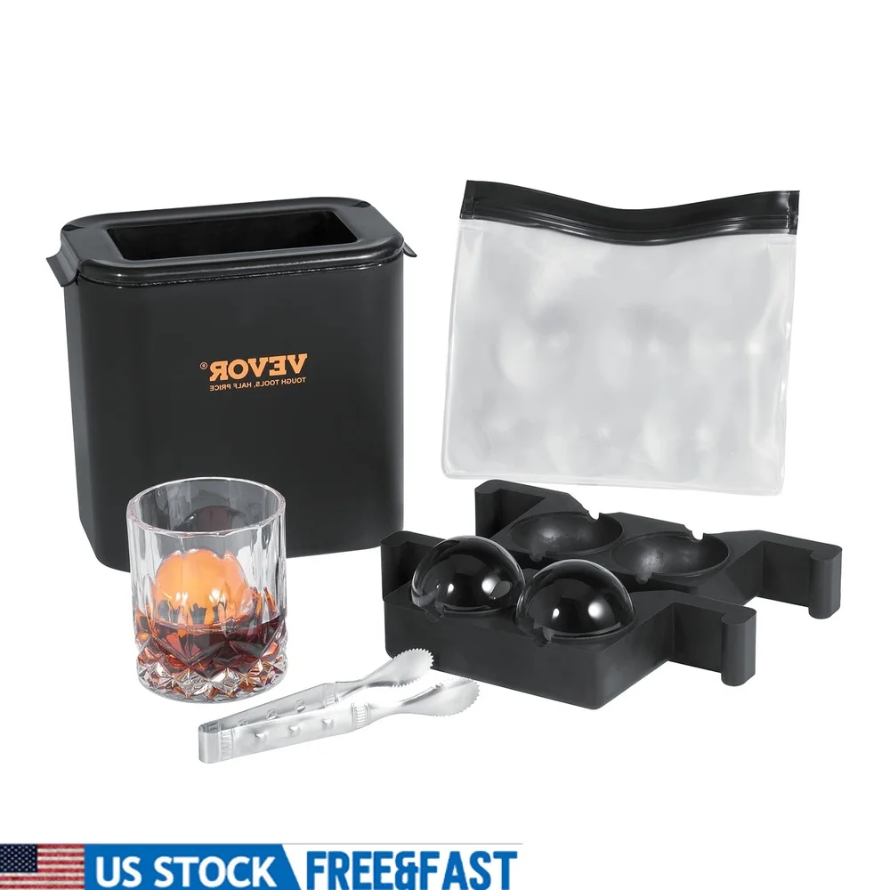 

Silicone Ice Ball Maker Tray Crystal Clear 2 Large Sphere Molds Whiskey Cocktails Slow Melting Ice Balls with Storage Bag
