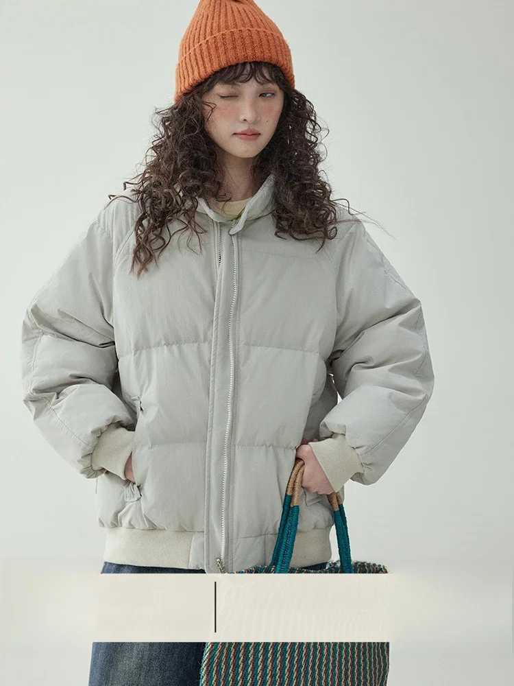 

AMUU Original Winter Women's Jaet Stand Collar Zipper Du down Warm Coat Pure Color Casual Sle Thiened Long Sve