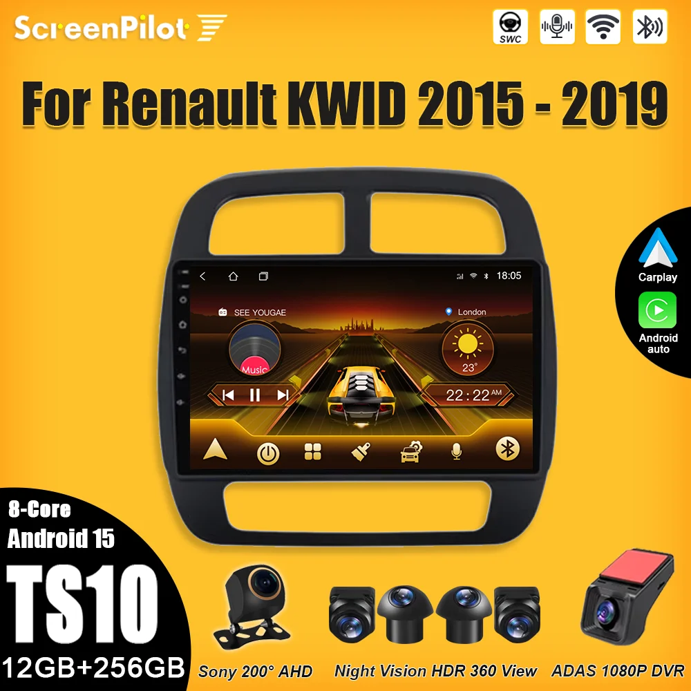 Android 16 Para Renault KWID 2015-2019 Rádio Automotivo Multimídia Reprodutor de Vídeo Carplay Tela Sensível ao Toque 2 din Wifi 5G Bluetooth 8 Core DSP