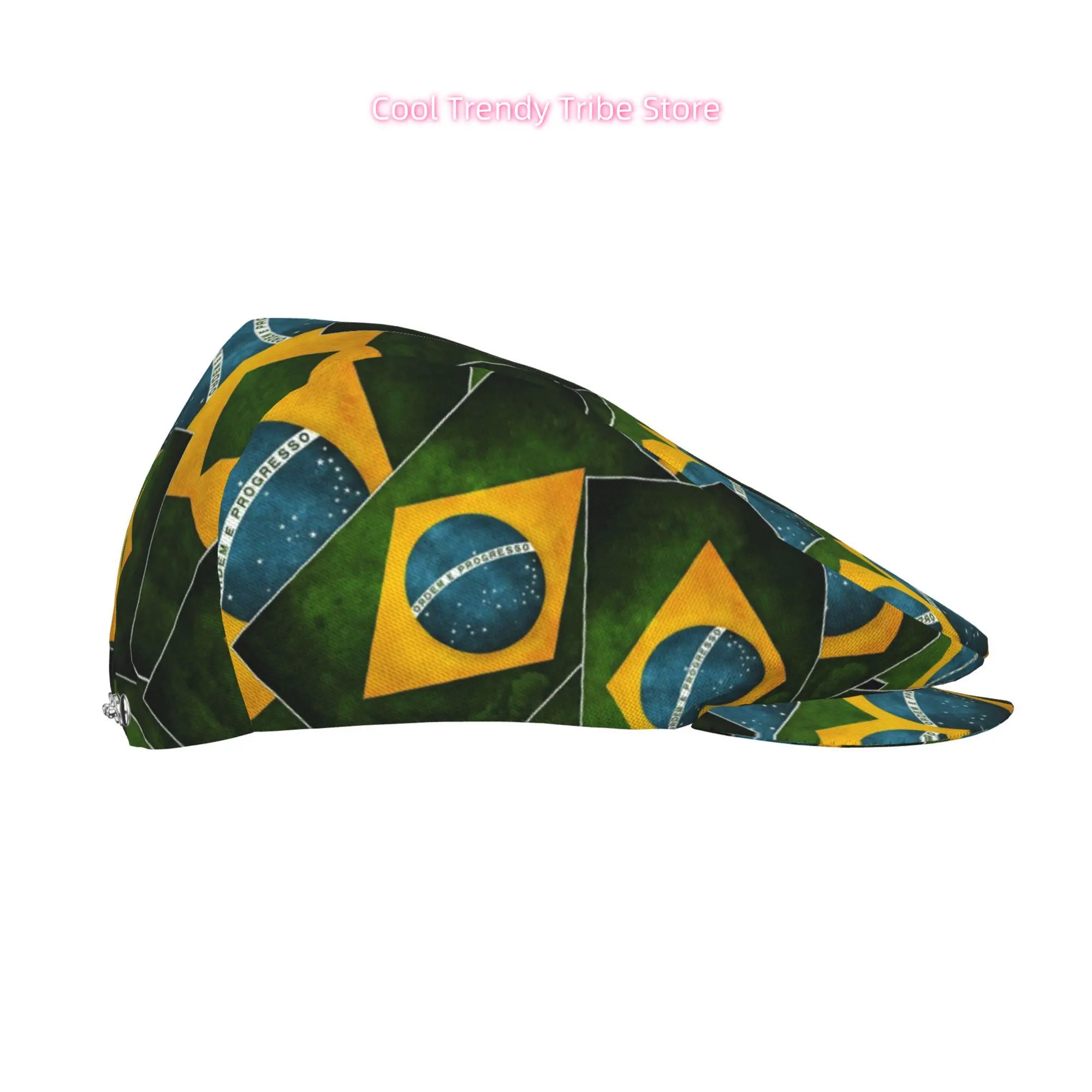 Repeated Brazil Flag Pattern All-over Print Flat-top Hats for Men and Women, Newsboy Caps, Berets, Irish Hats, Driver Caps, Retr