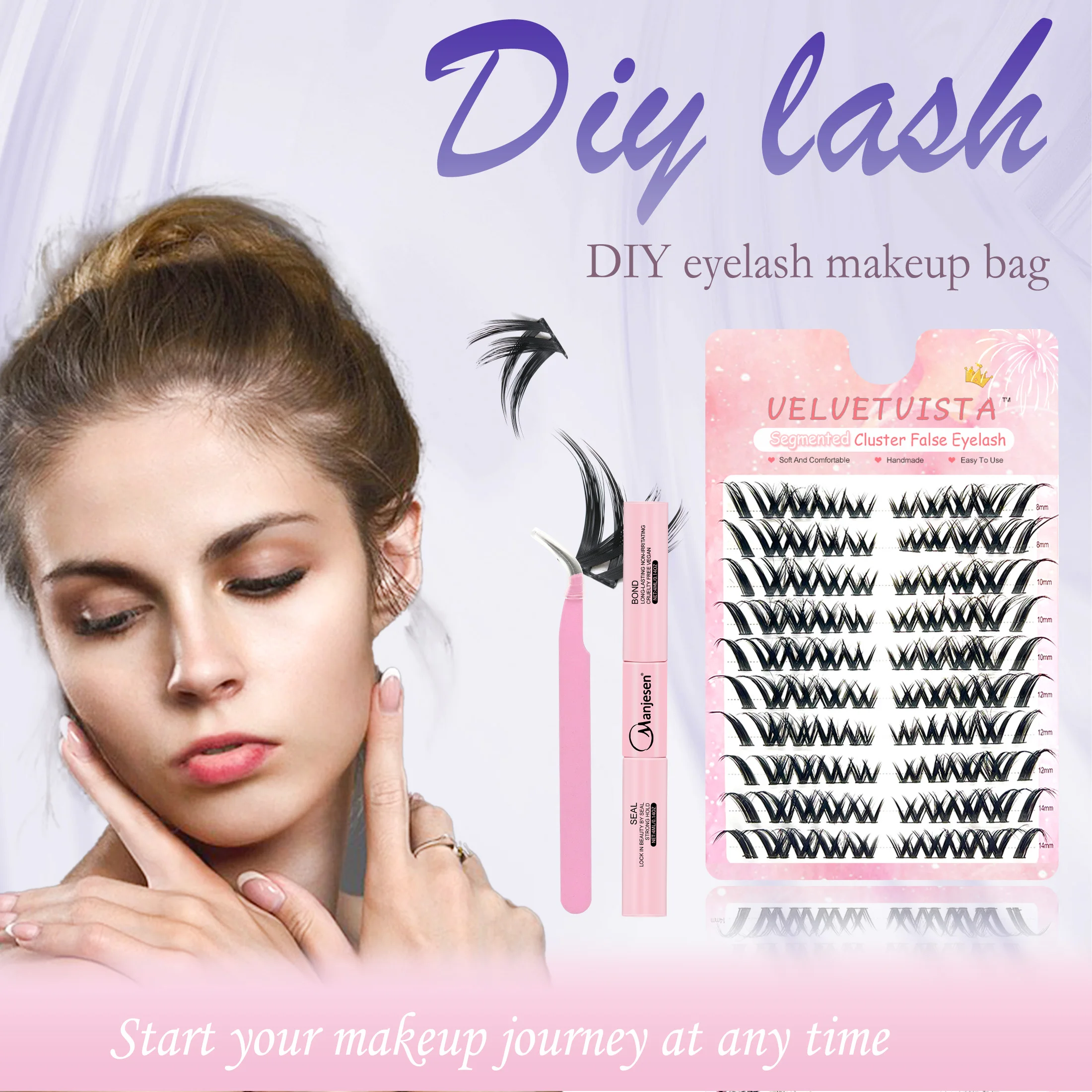 Fox diy kit de extensão de cílios postiços conjunto de cílios individuais para cosplay com cola de cílios e pinças ferramentas de maquiagem para uso doméstico