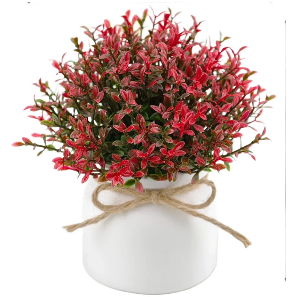 Artificial Four Leaf For Clover Plant In Straw Rope Pot Fake Greenery Bonsai Red Purple Yellow Plastic Faux Flower For Home