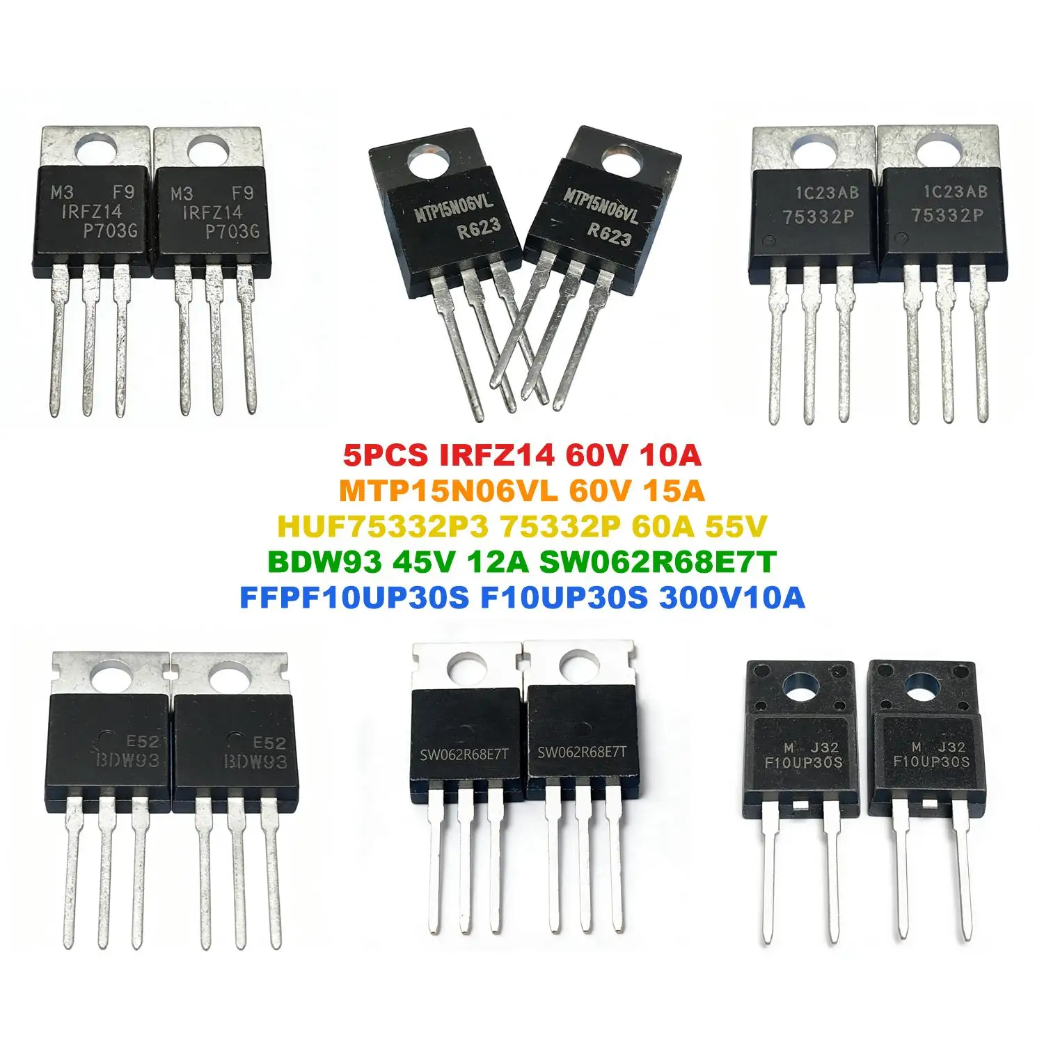 IRFZ14 60V 10A MTP15N06VL 60V 15A HUF75332P3 75332P 60A 55V BDW93 45V 12A SW062R68E7T FFPF10UP30S F10UP30S 300V10A