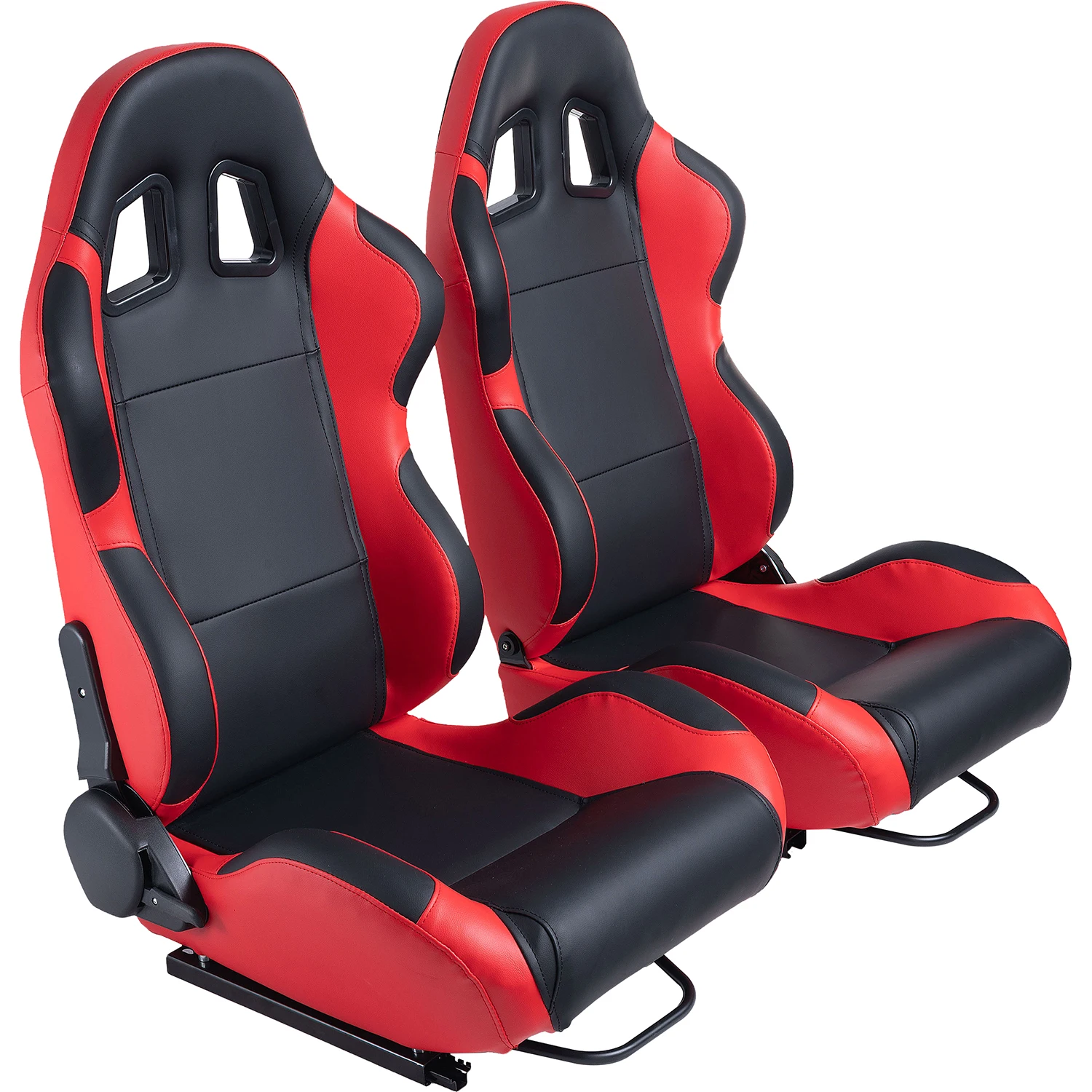 Universal Racing Seats, 1 Pair Race Car Seats with Dual Lock Sliders, Black and Red PVC Leather, 165° Adjustment, for Car Use