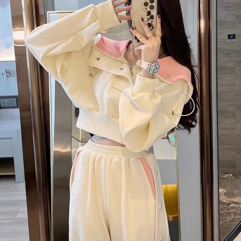 

Повседневный спортивный костюм для женщин, осенняя мода, пуловер с капюшоном, широкие брюки, комплекты из 2 предметов, женские наряды, костюмы Y2k