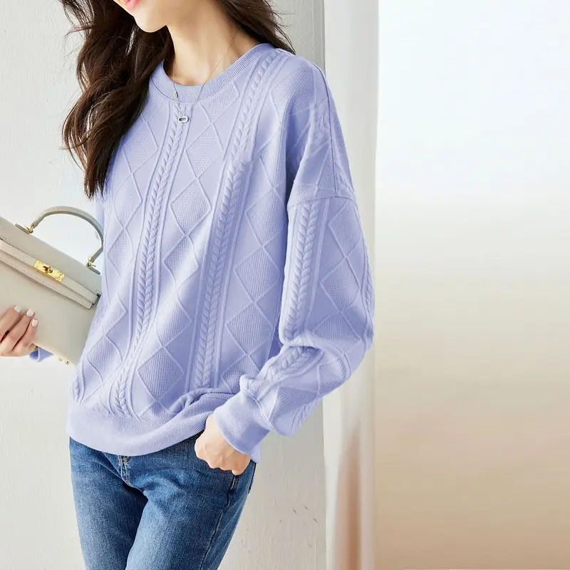 Women Sweatshirt Korean Style Crew Neck Long Sleeve Pullover Thick Warm Casual Fall Winter Layering Tops