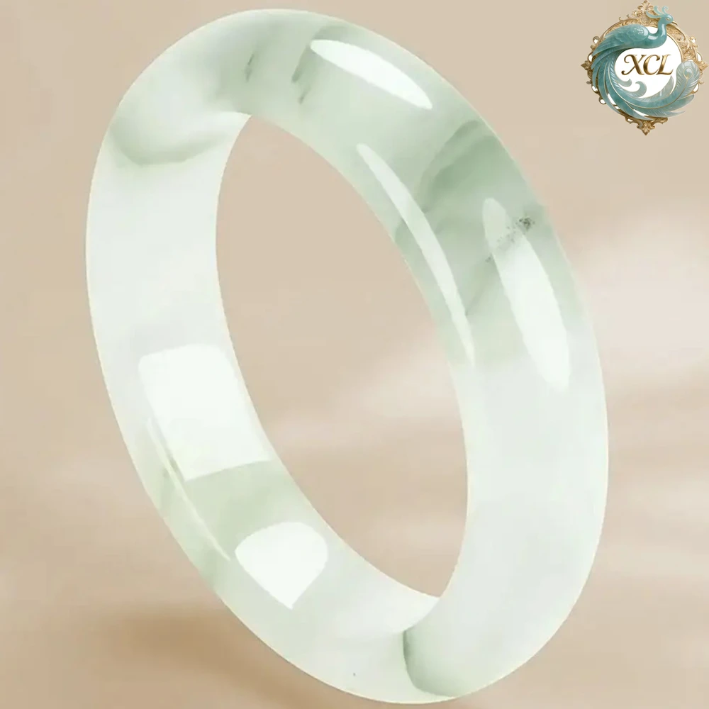 

Tianshan Snow Jade Bracelet - Icy Flower Emerald Jade Bangle, Elegant Gemstone Jewelry, Perfect Birthday Gift for Wife & Mother
