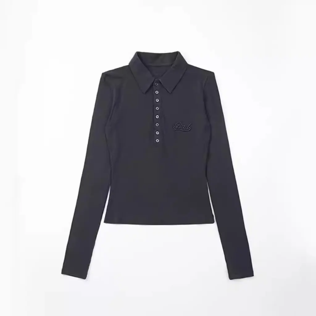 

Женская приталенная рубашка-поло с лацканами, серия BCAC, футболка с вышивкой Spice Girls, базовый слой в американском стиле, нишевый топ