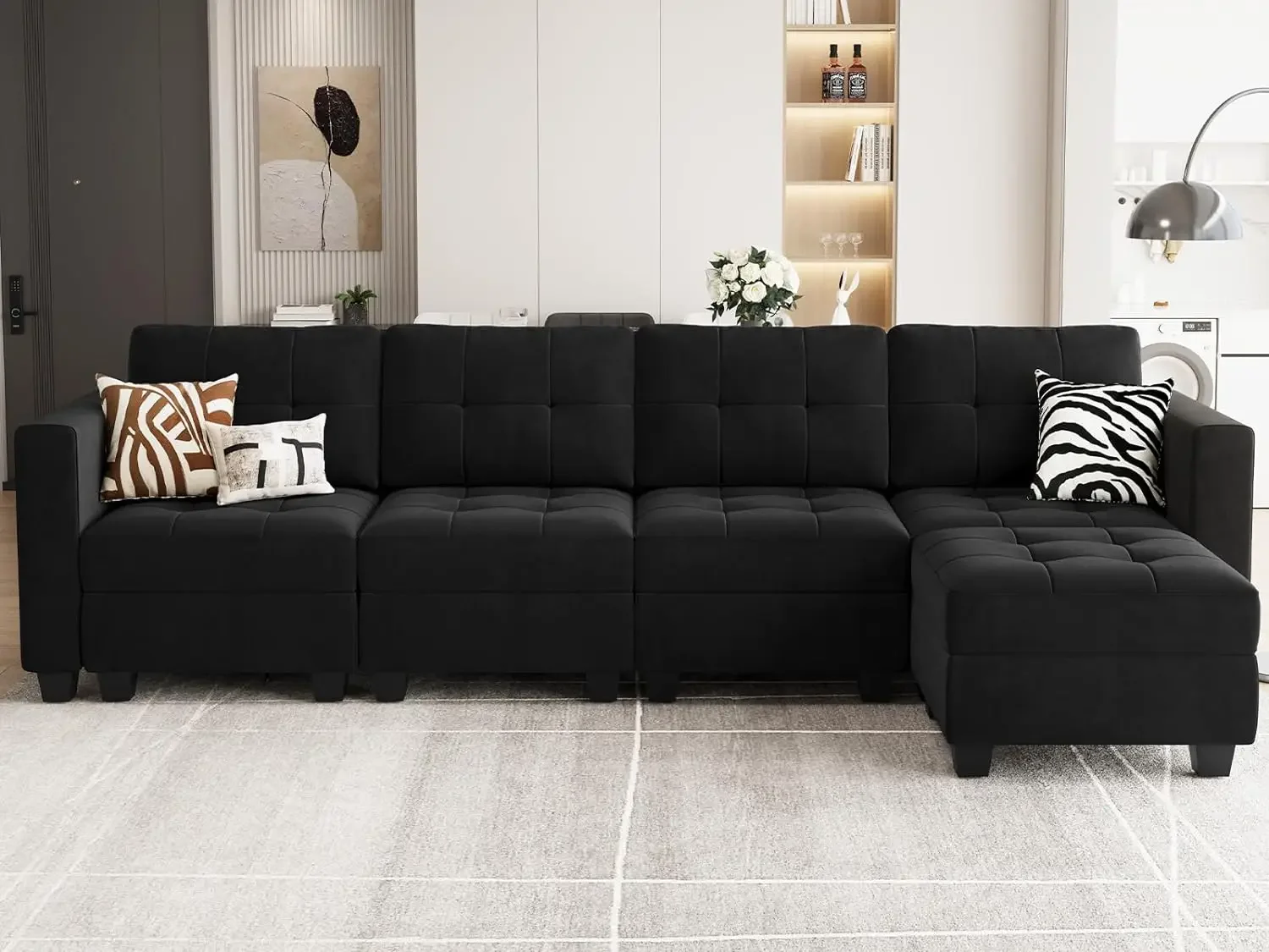 Modular Sectional Sofa Couch w/ Storage and Ottomans,Velvet Convertible Sofa w/ Reversible Chaise,Sofa Sectionals Sleeper Couch