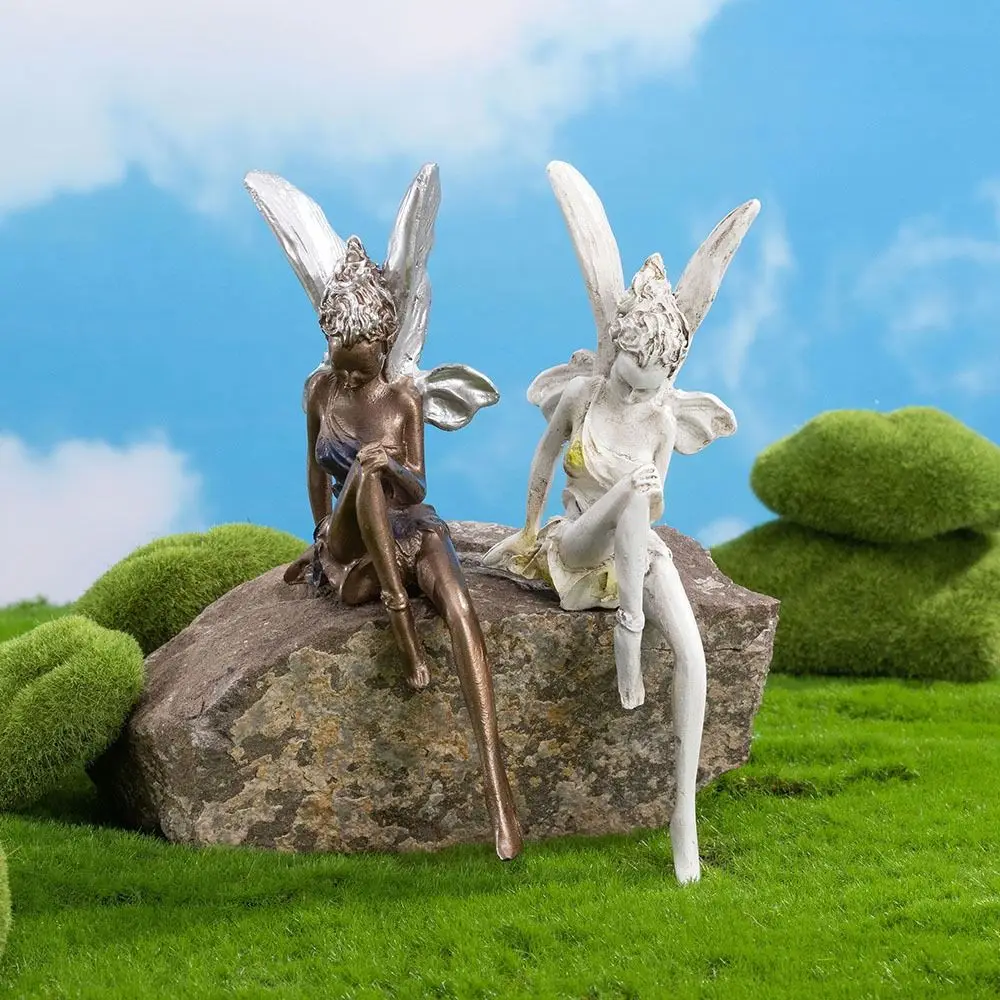 Art Ornament Resin Flower Fairy Statue With Wings Cartoon Ornament Figurines Waterproof Cute Miniatures Sculpture Home