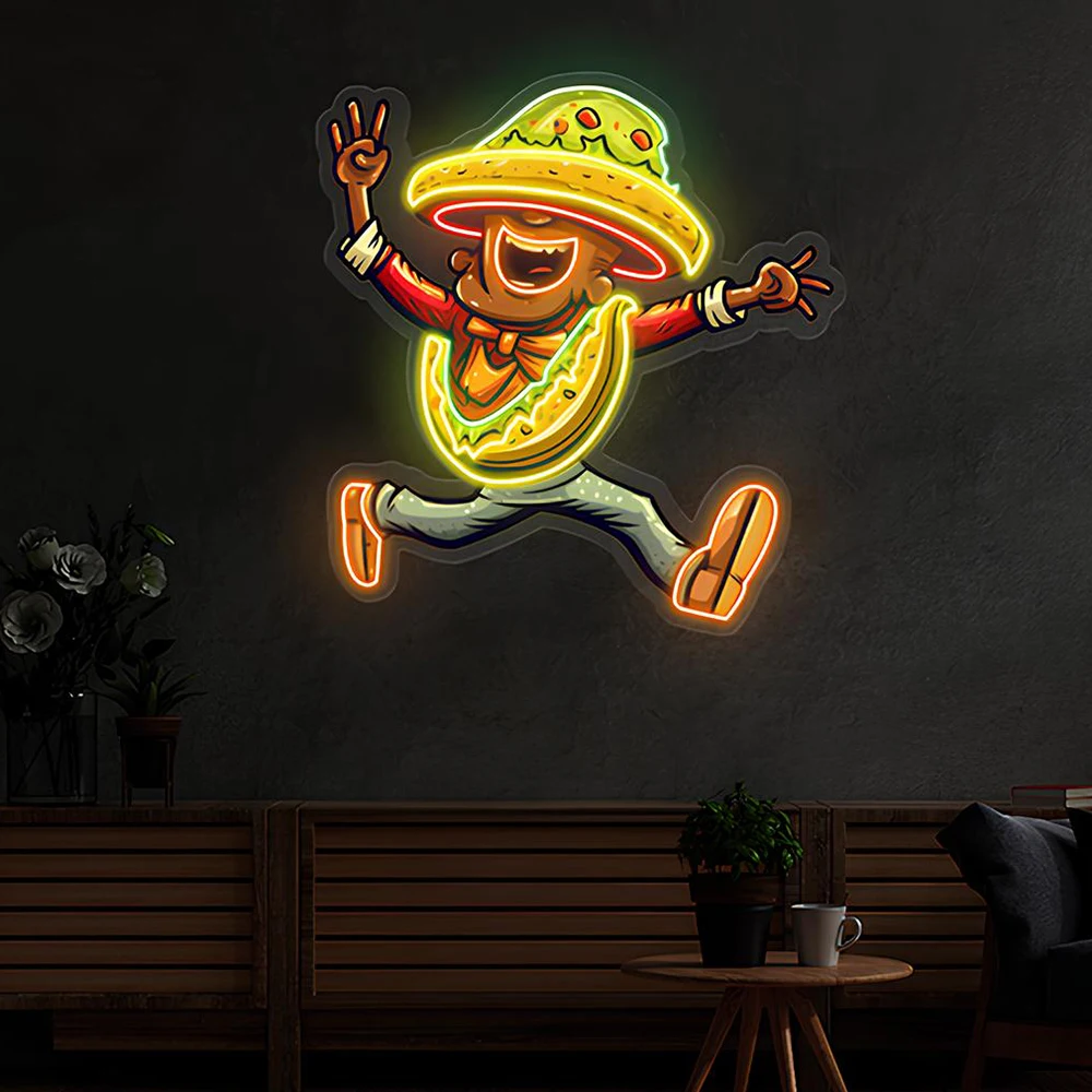 A Taco Dancing Disco Music LED Neon Sign Custom Mexican Restaurant Decor Taco Party Fast Food Night Light Opening Light Sign