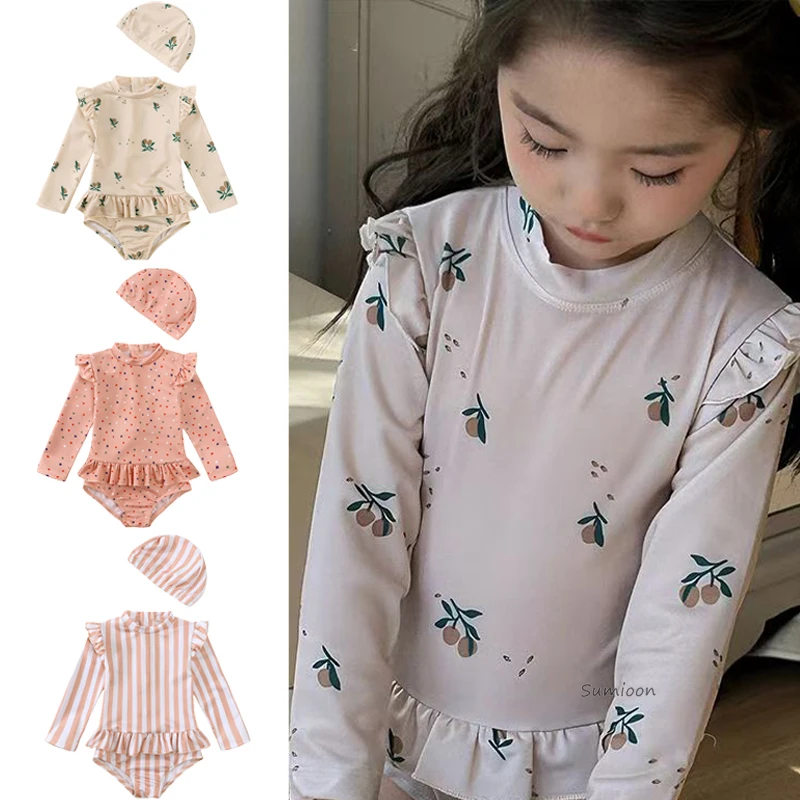 

Новый комплект из 1 предмета: летний купальный костюм для малышек с длинными рукавами, защита от солнца, круглый воротник, солнцезащитный купальник