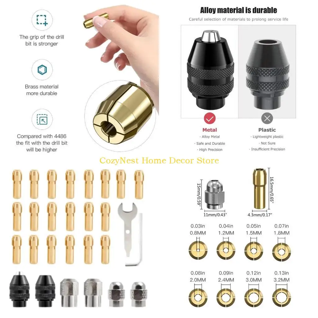 

92MF Secure Grip Drill Chuck Collet Set 28Pcs for Precise Drilling Chuck Sturdy and Dependable,for Different Drill Bit