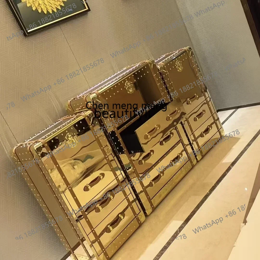New arrive  Light luxury high-end quality light luxury retro yellow and gold storage cabinet villa display cabinet decorative ca