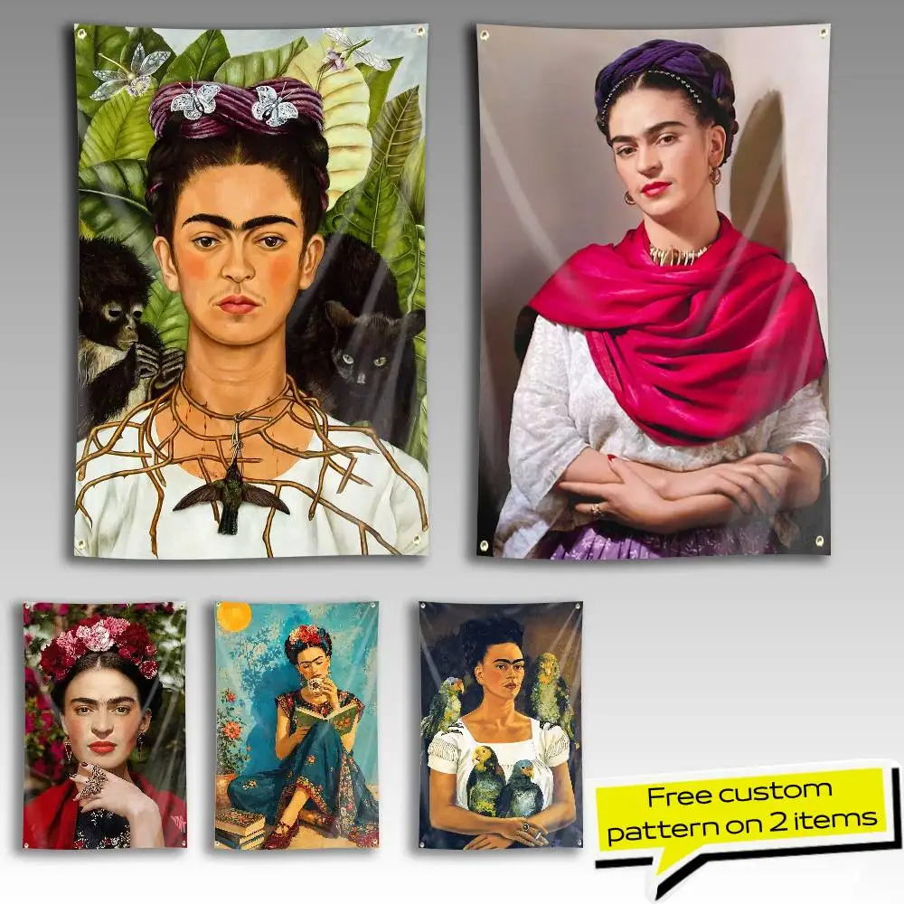 Mexican Art F-Frida Kahlo Flag Tapestry Banner for Bedroom Living Room Outdoor Camping Custom Supported