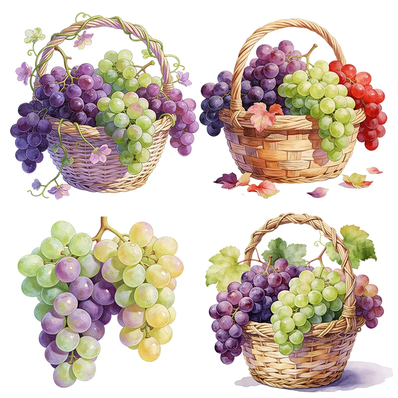 Three Ratels CEE189 Beautiful grape basket watercolor art wall stickers for home decoration kitchen decals