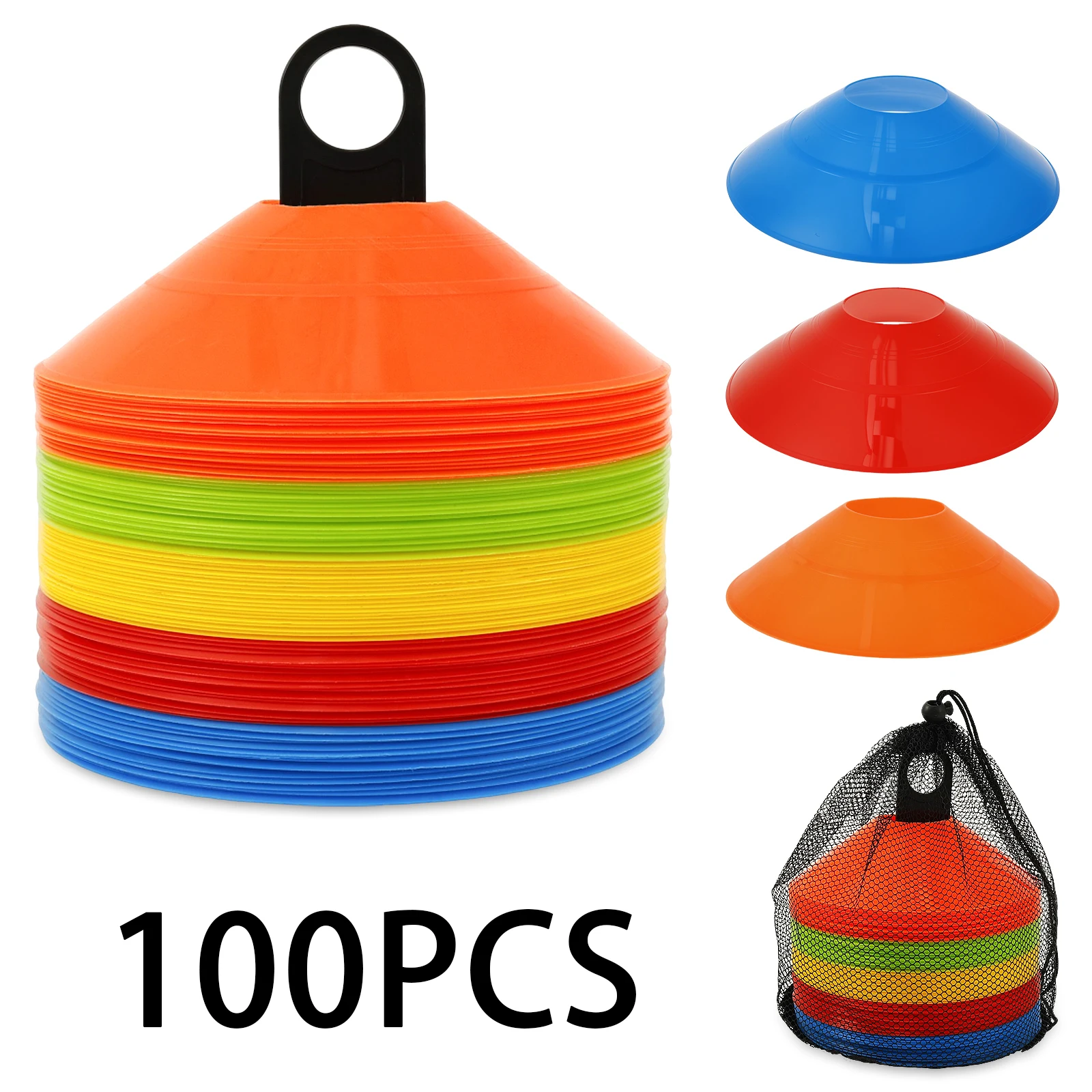

100Pcs Soccer Cone Training Sign Dish Marker Cones Slalom for Outdoor Football Basketball Sports Game Accessories